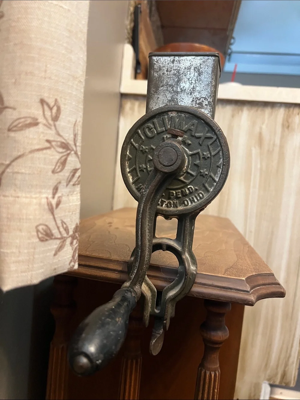 Antique Hand Crank Food Grinder - Gray Metal
